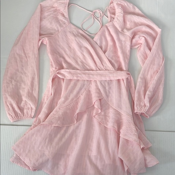 Trixxi Pink Ruffled Chiffon Tie Front or Back Mini Skater Dress Medium - Picture 13 of 17